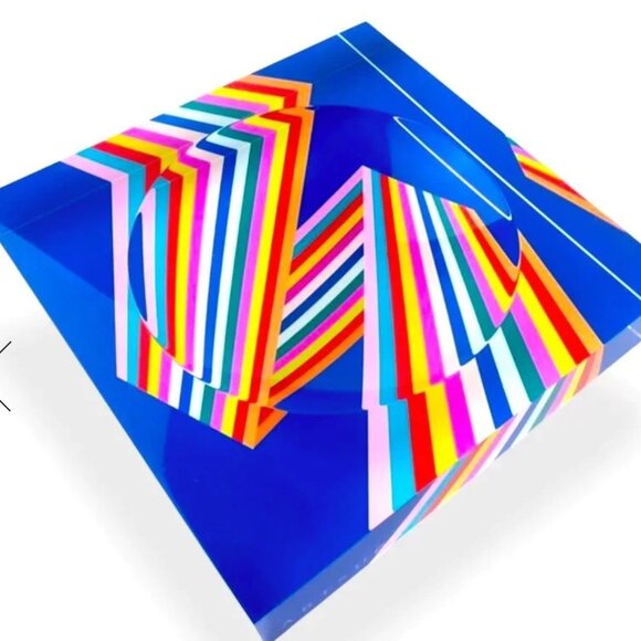 Art Sugar Blue Op-Art Lucite Acrylic Candy Dish - Picture 1 of 7